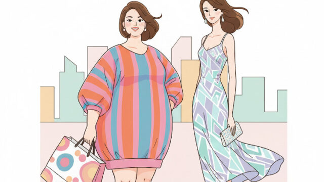 太ってる人と痩せてる女性のイラスト