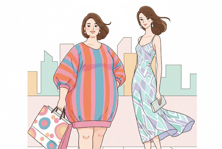 太ってる人と痩せてる女性のイラスト
